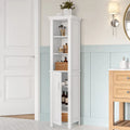 RiverRidge Somerset Single Door Tall Bathroom Cabinet Storage Organizer with an Open and Adjustable Shelves - White