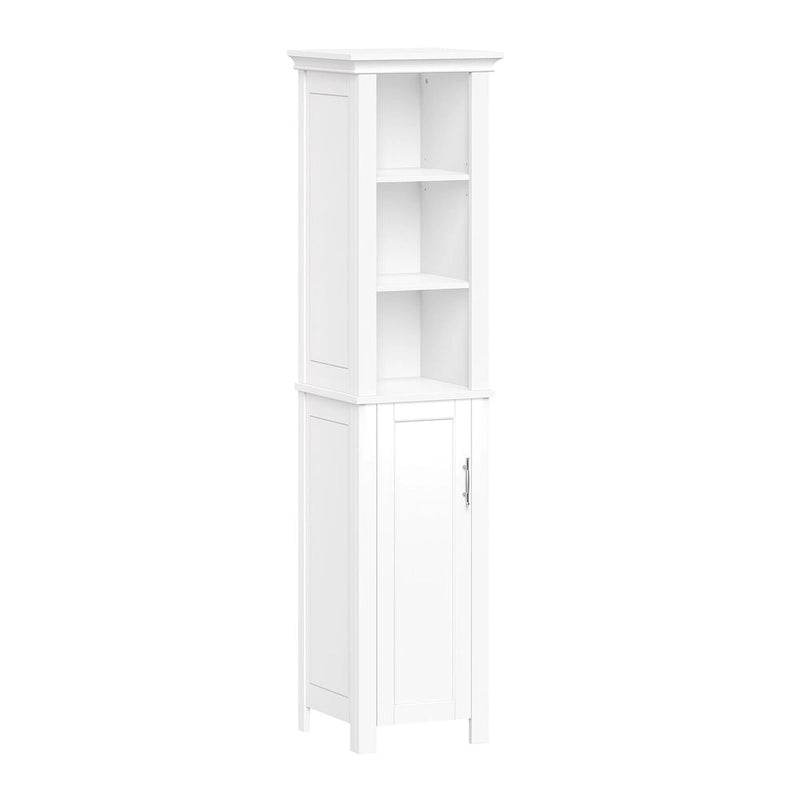 Tall Single-Door Bathroom Cabinet with Open Shelves and Adjustable Storage