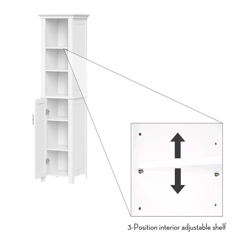 Tall Single-Door Bathroom Cabinet with Open Shelves and Adjustable Storage