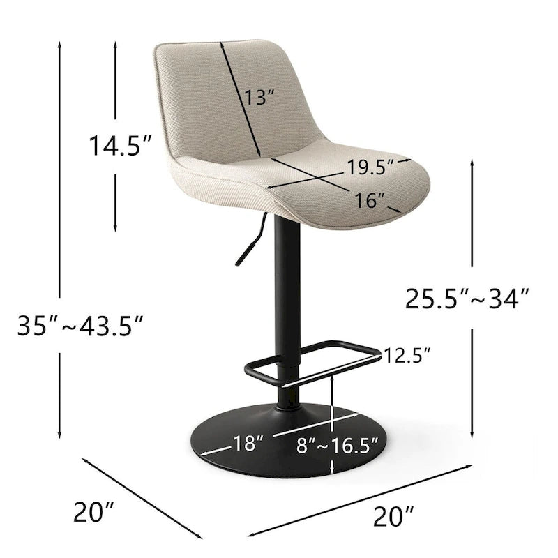 Adjustable Height Swivel Bar Stool with Vinyl Seat, Set of 2