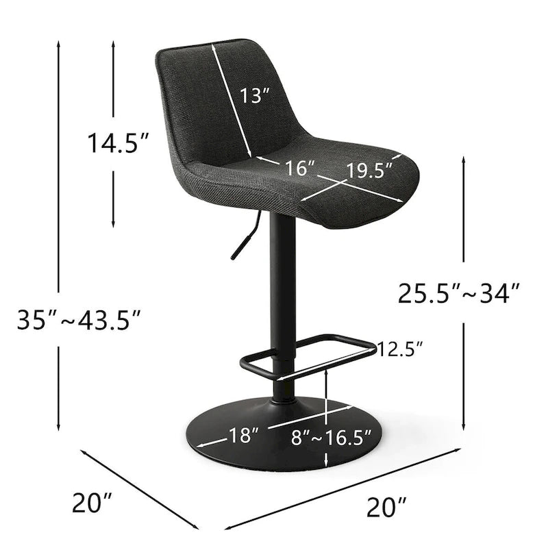Adjustable Height Swivel Bar Stool with Vinyl Seat, Set of 2