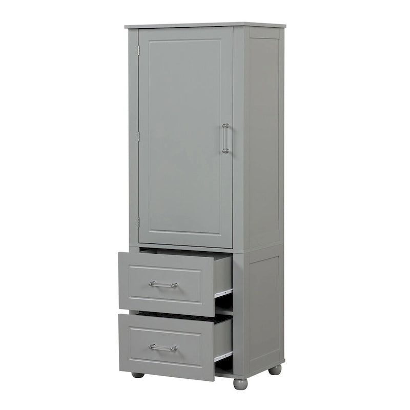 Tall Freestanding Bathroom Cabinet with 2 Drawers and Adjustable Shelves