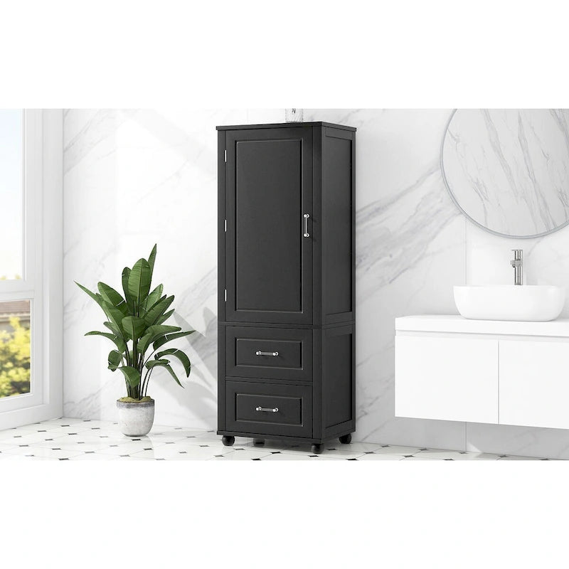 Tall Freestanding Bathroom Cabinet with 2 Drawers and Adjustable Shelves
