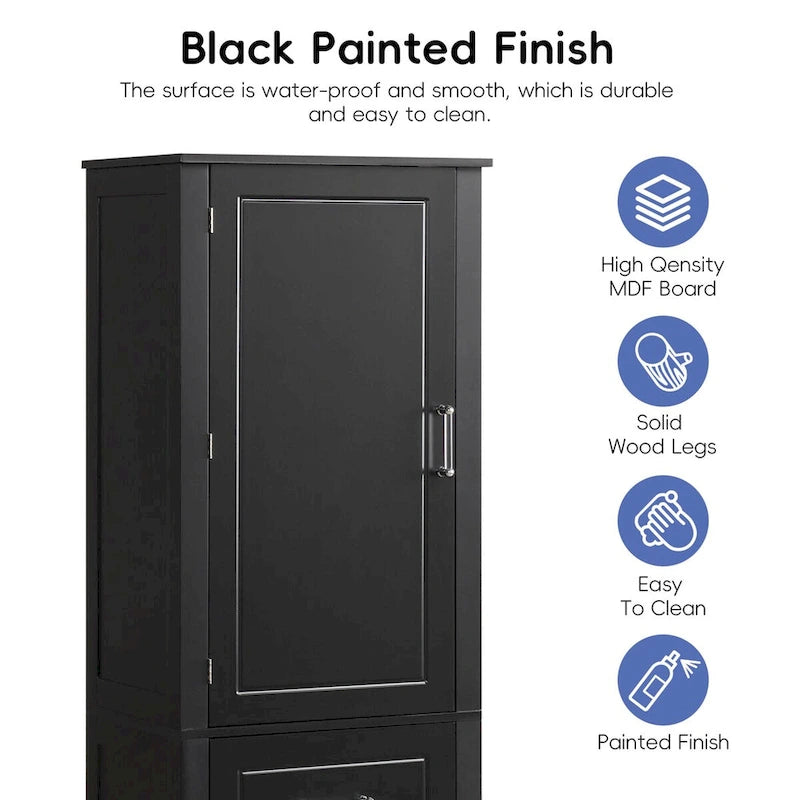 Tall Freestanding Bathroom Cabinet with 2 Drawers and Adjustable Shelves